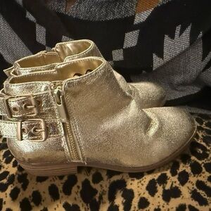 Nina Gold Ankle Boots with Buckles and Zipper
